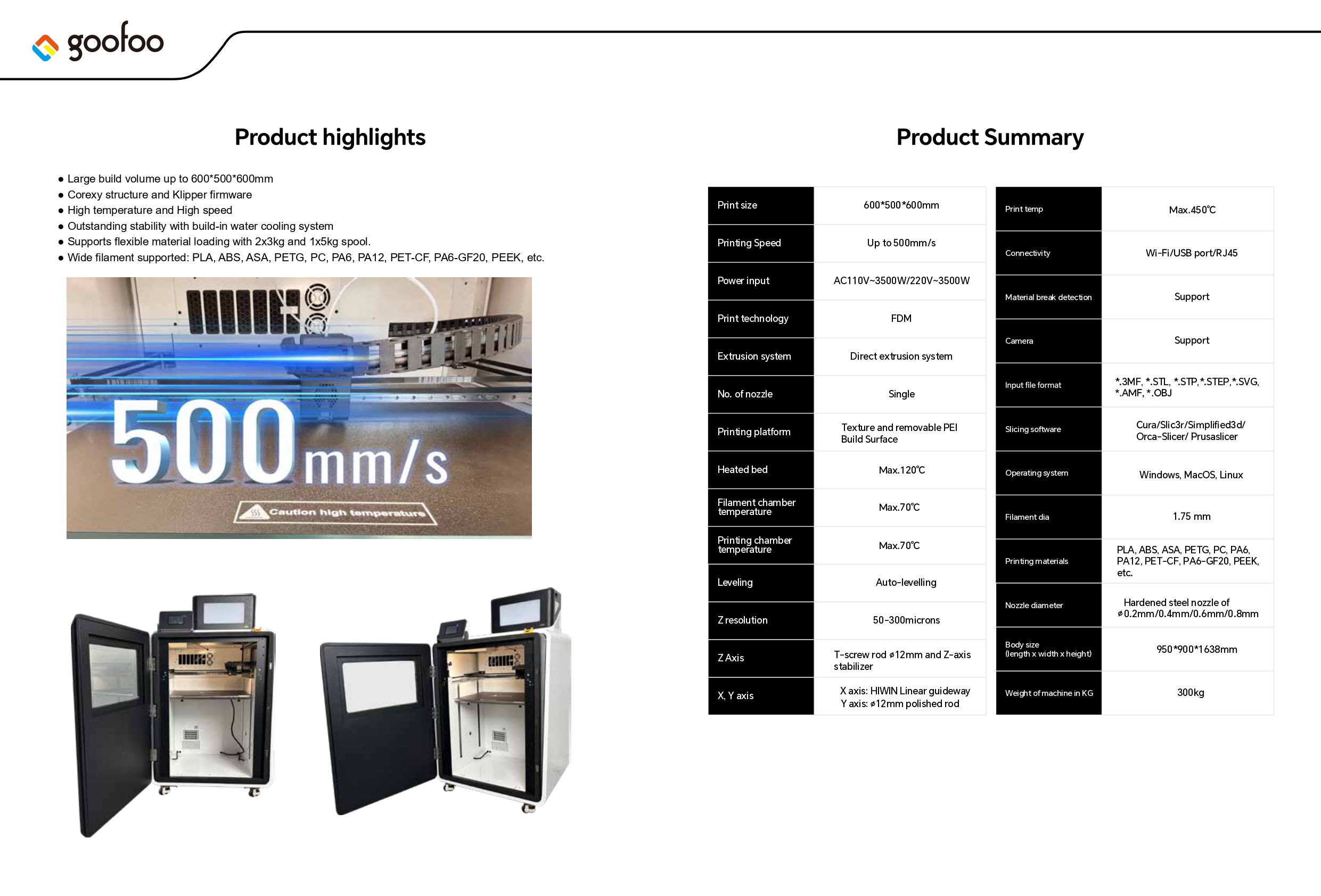 GooFoo 3D프린터 벨로 플러스 초고속 산업용 대형출력사이즈 FDM 3D프린터 #구푸 #GooFoo #Velo #Velo+ # 500mm/s