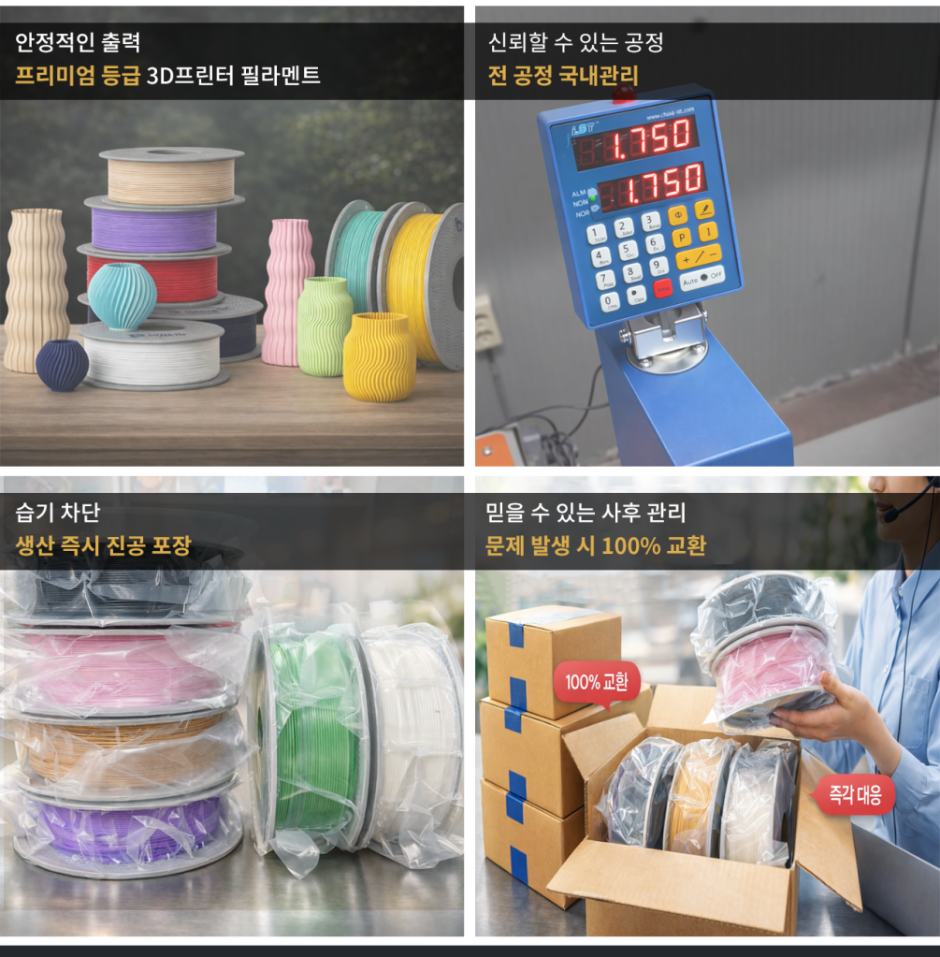 덕유항공 국내직접 생산 국산품 PLA필라멘트 친환경 DY필라멘트 리필보빈, FRESH필라멘트 즉시출고, 믿을수 있는 품질, 검증된 원료, 철저한 생산품질관리, 뱀부랩 크리얼리티 애니큐빅 플래시포지 엘레구 3D프린터 호환