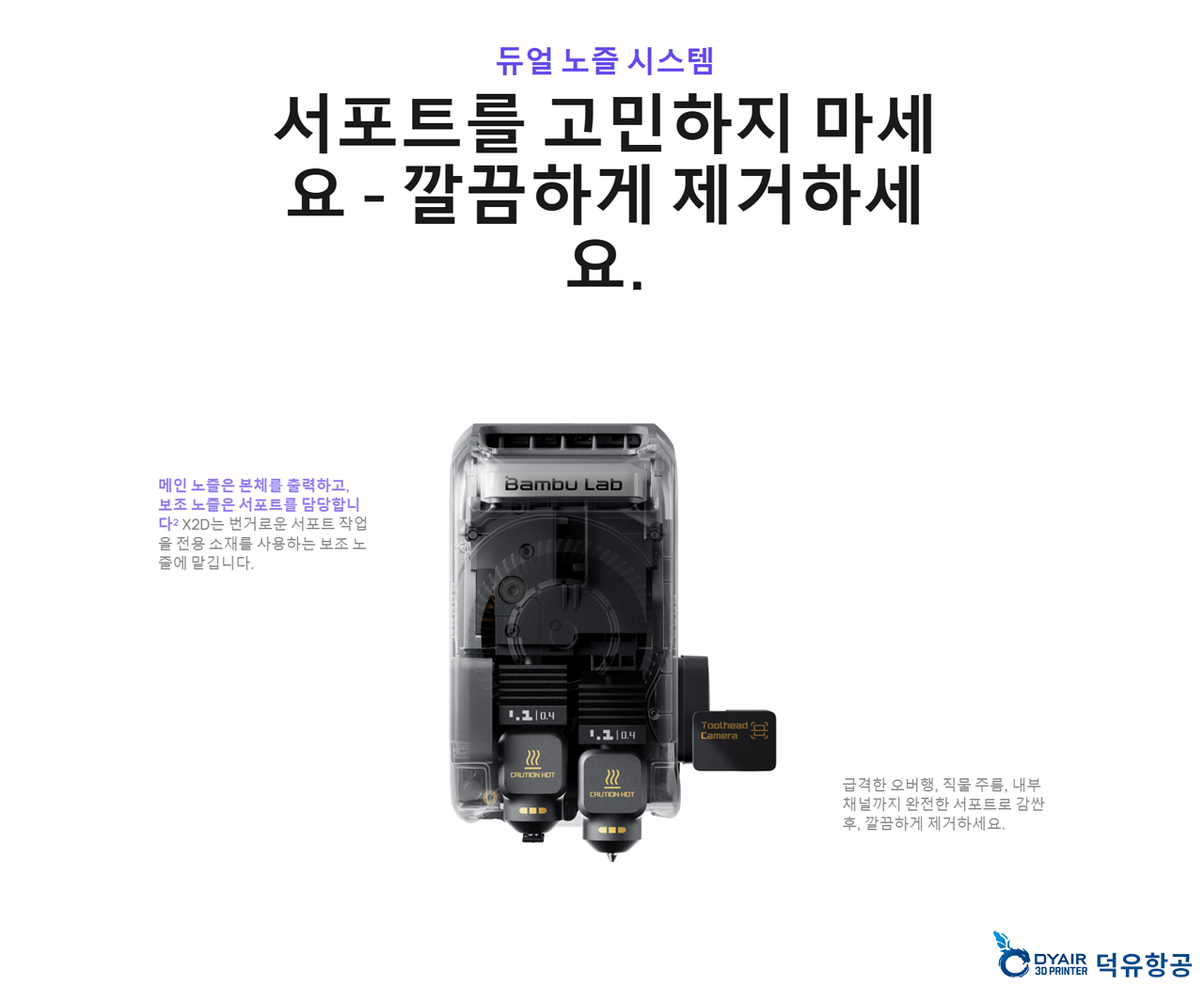 뱀부랩 X2D 3프린터, 더 간단해지고 탁월해진 미래형 3D프린터,Bambu Lab X2D 3D Printer, 한국공식서비스센터 덕유항공