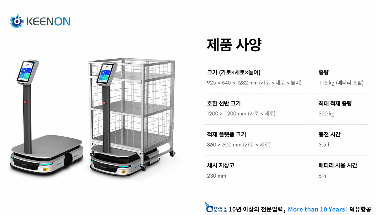 300kg을 들어올려 스스로 옮깁니다 — KEENON S300 고하중 지능형 배송로봇 · 섀시 높이 23cm · 배포 1일, 물류센터 자동화