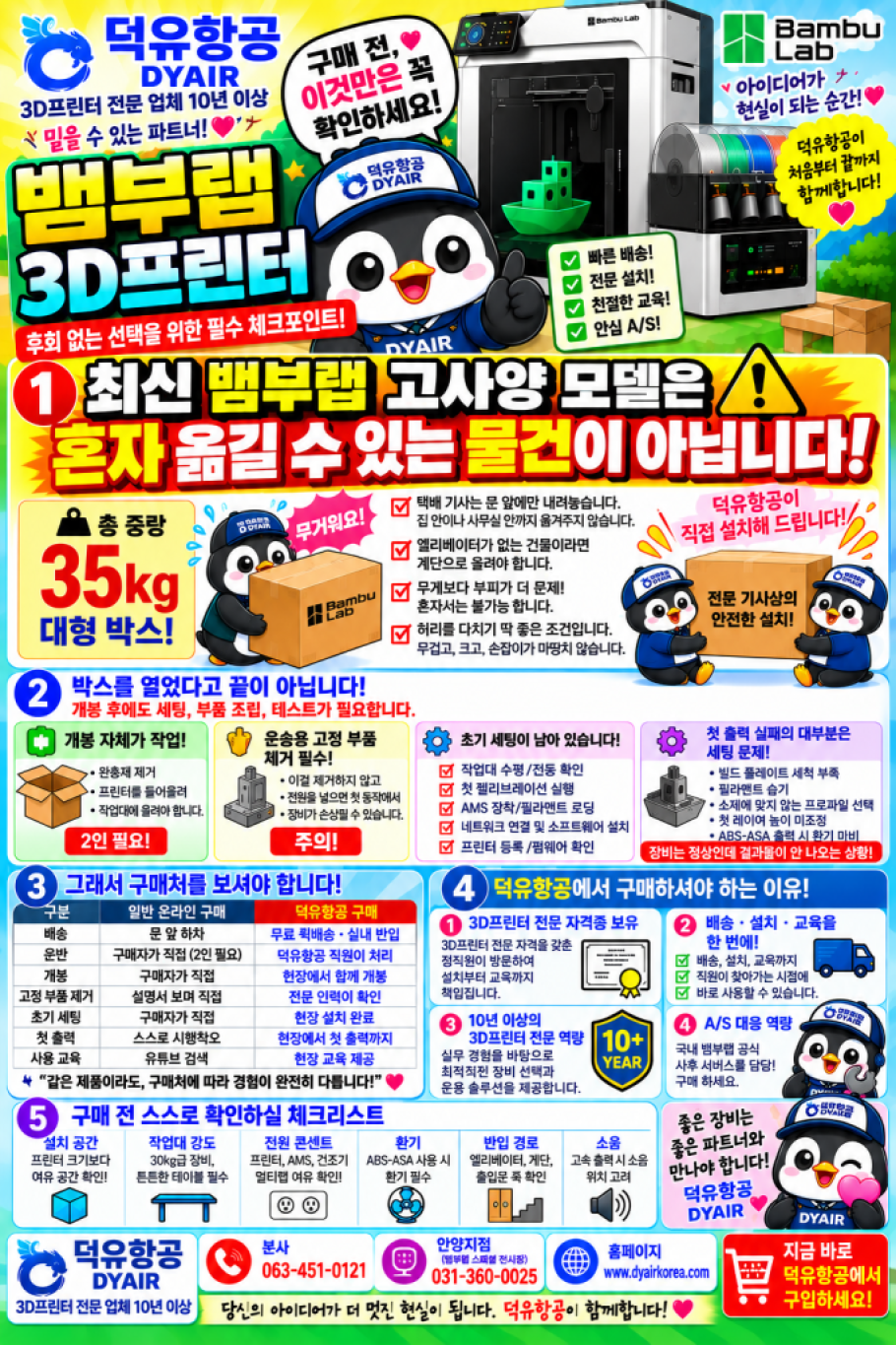뱀부랩 3디프린터 고사양 모델, 고중량 이동 운반 설치의 어려움